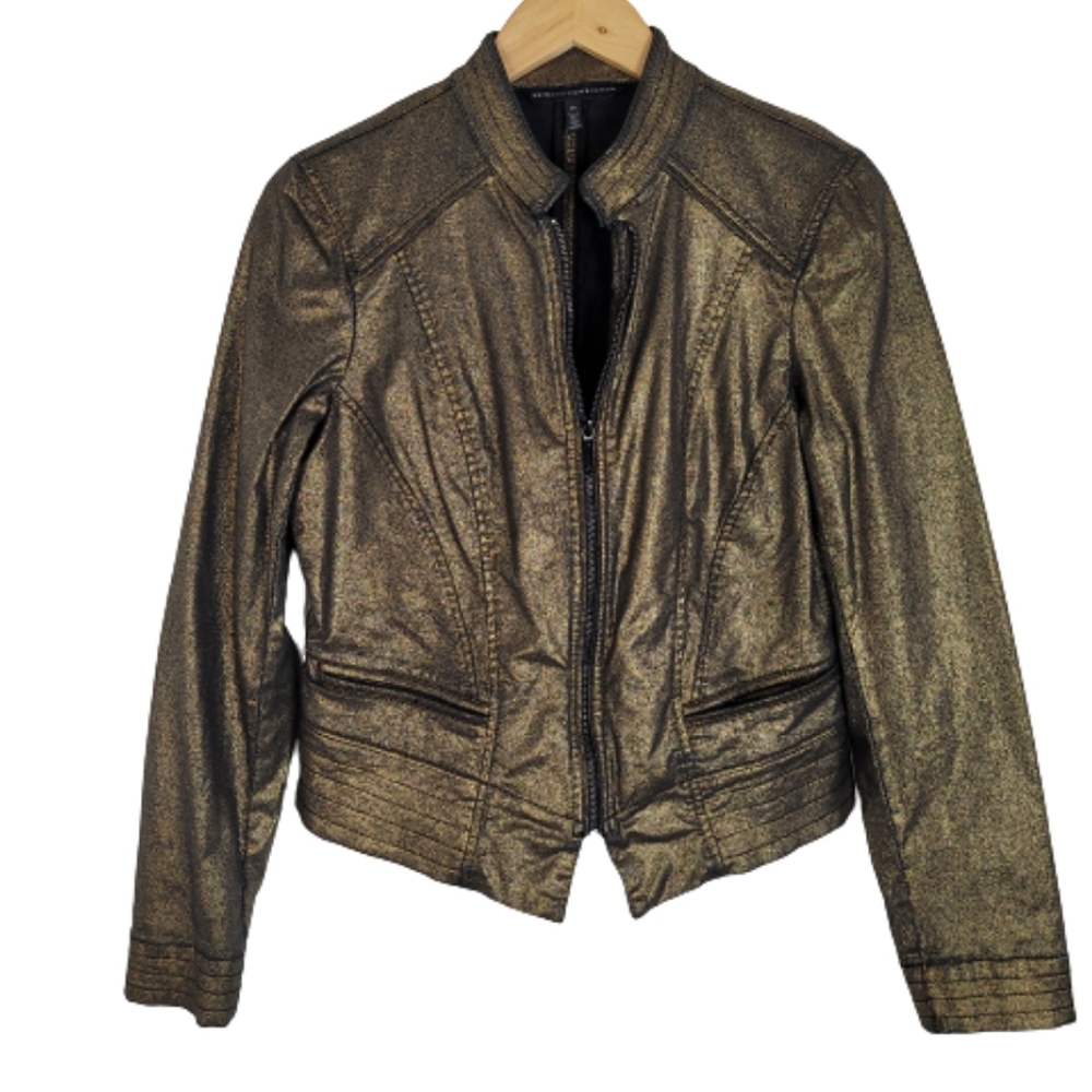 White House Black Market metallic gold bomber jacket